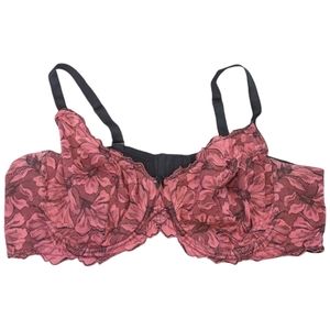 Torrid Pink Floral Lace Unlined Balconette Underwire Bra. 48C